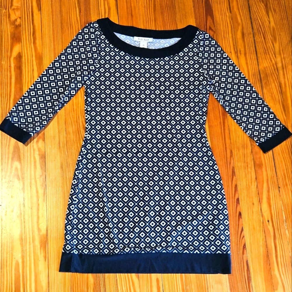 WHITE HOUSE BLACK MARKET Black and White Geometric Pattern Mini Dress Size XS